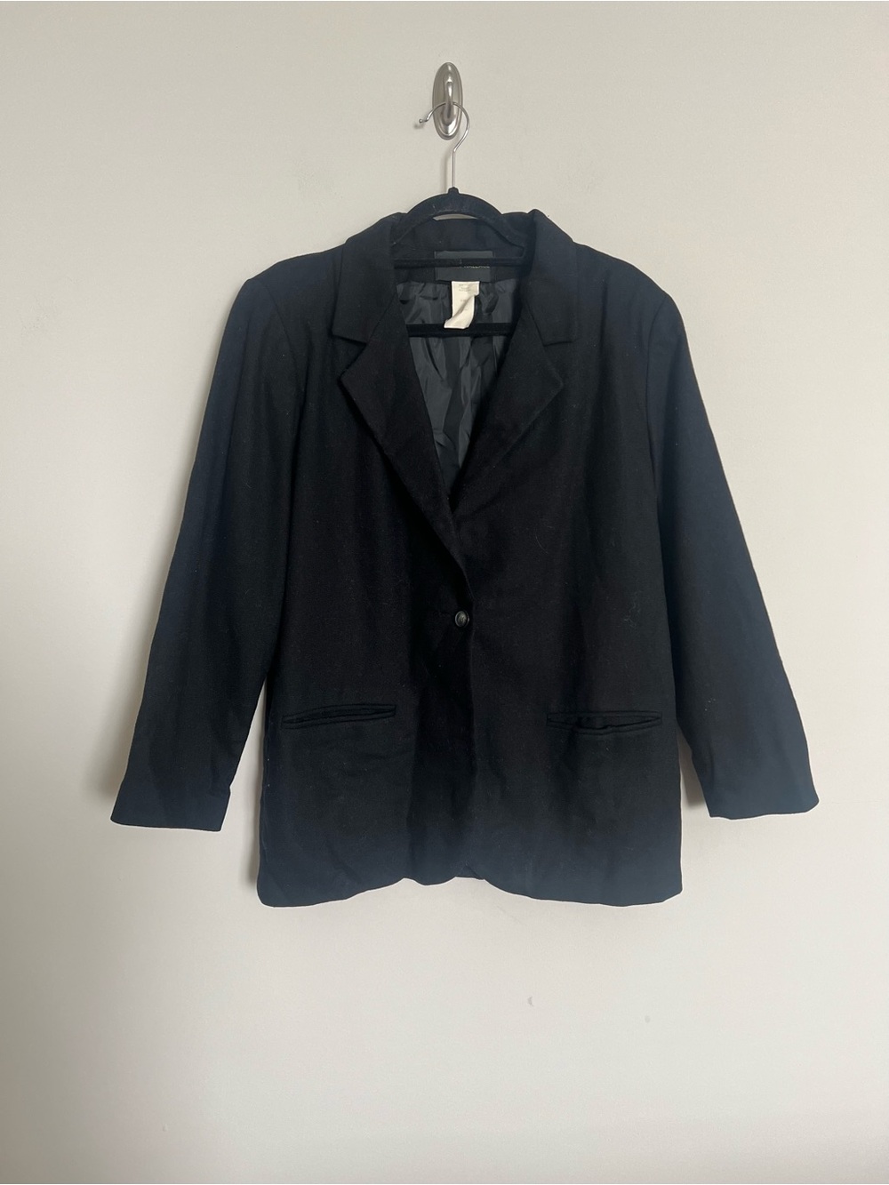 Harris Wallace Black Wool Blend Career Blazer Jacket Womens Size 10 Chic - Picture 2 of 7